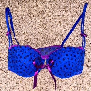 New! 34D Victoria’s Secret Purple Black Blue Polka Dot Ruffle Lace Push-up Bra.